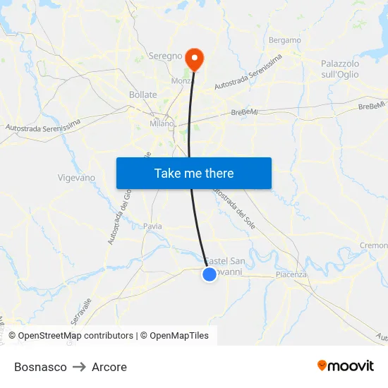 Bosnasco to Arcore map