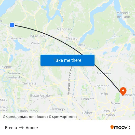 Brenta to Arcore map
