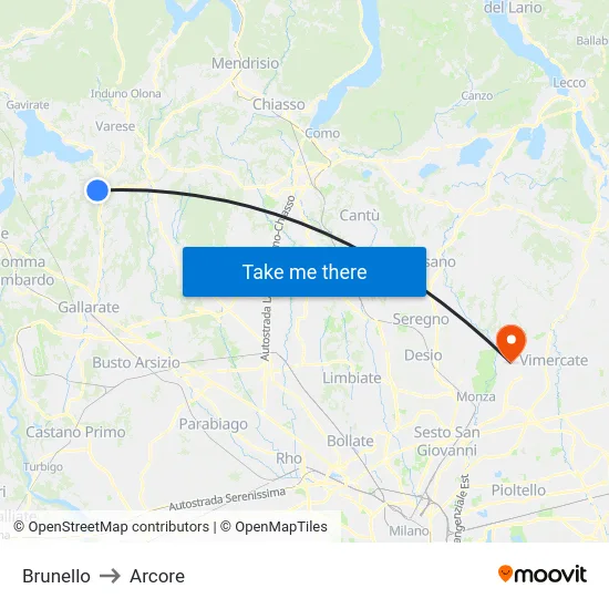 Brunello to Arcore map