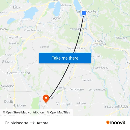 Calolziocorte to Arcore map