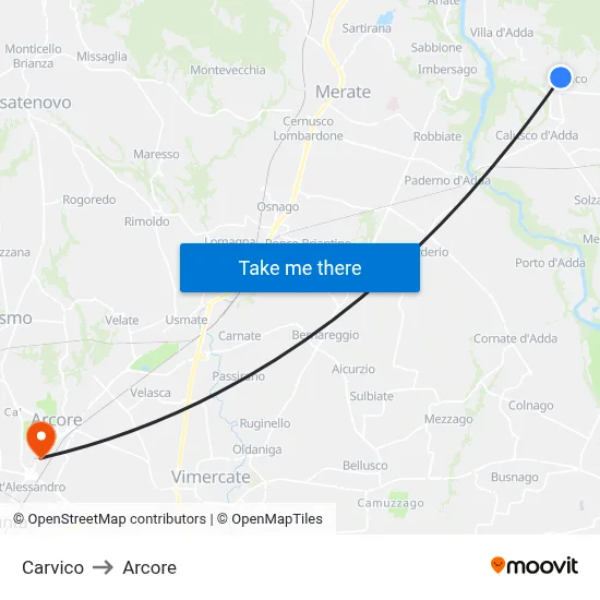 Carvico to Arcore map