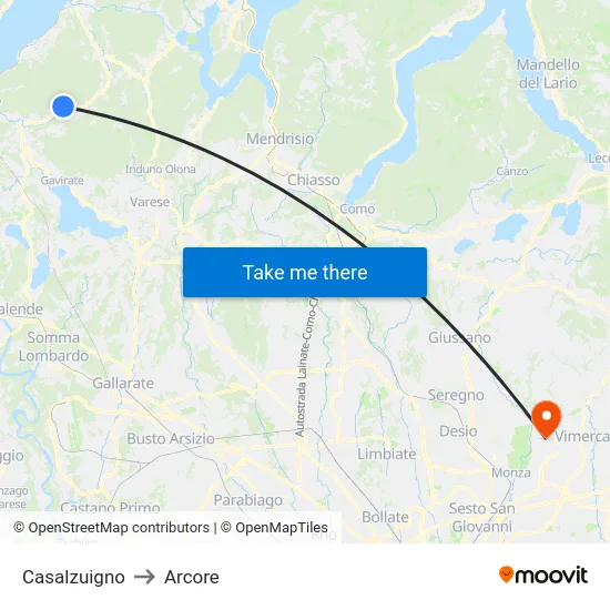 Casalzuigno to Arcore map