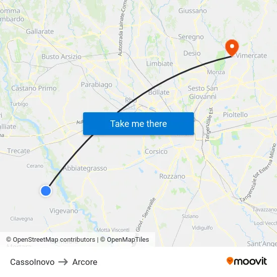 Cassolnovo to Arcore map