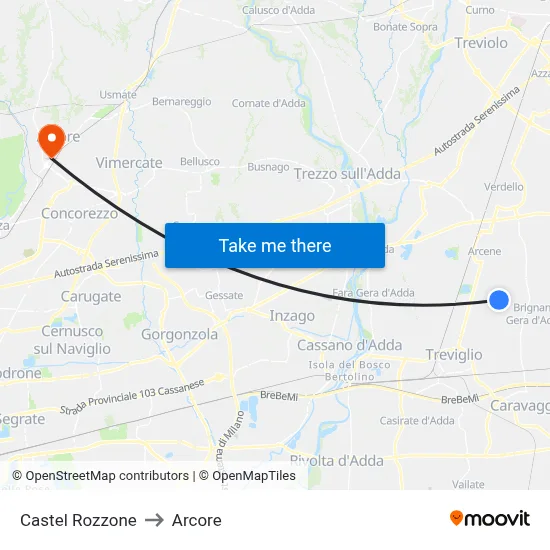 Castel Rozzone to Arcore map