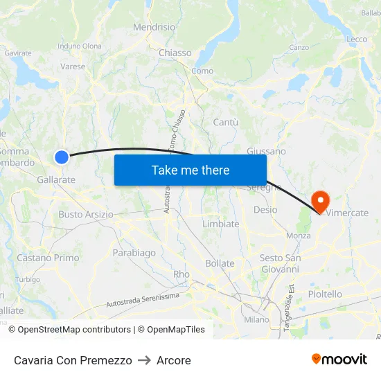 Cavaria Con Premezzo to Arcore map