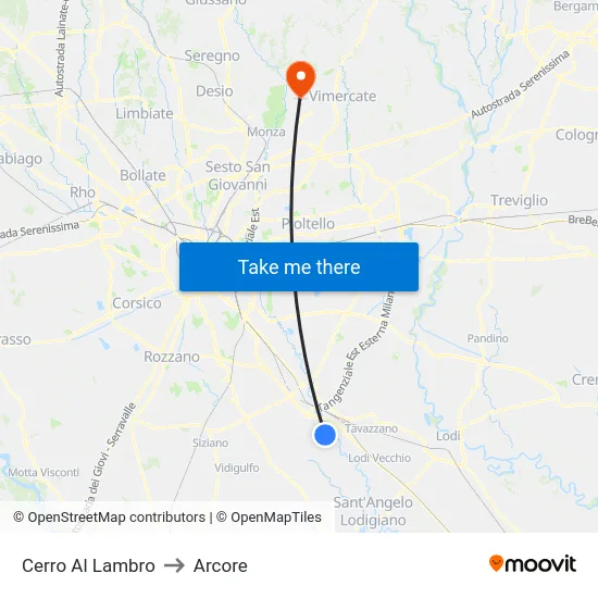 Cerro Al Lambro to Arcore map