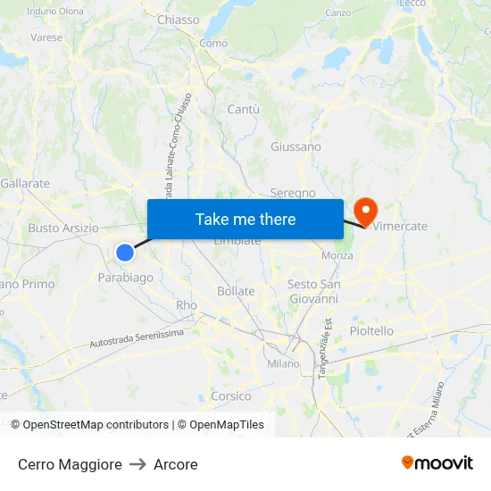 Cerro Maggiore to Arcore map