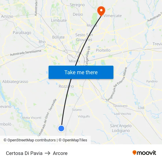 Certosa Di Pavia to Arcore map