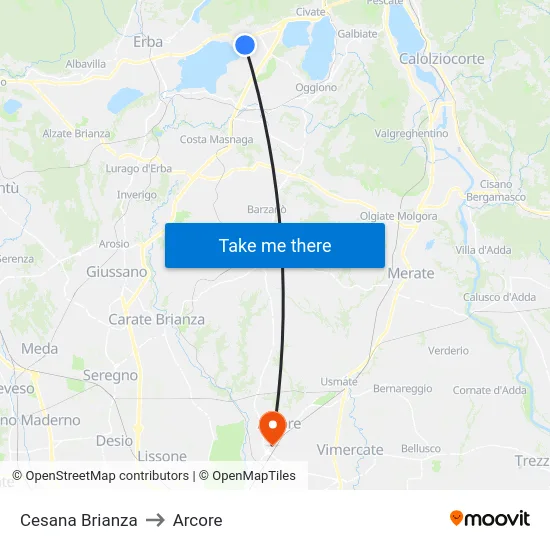 Cesana Brianza to Arcore map