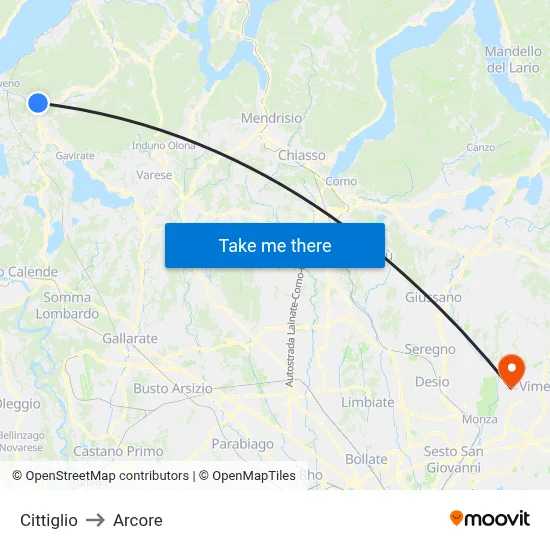 Cittiglio to Arcore map