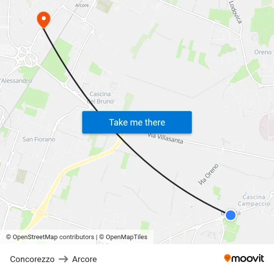 Concorezzo to Arcore map