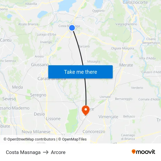 Costa Masnaga to Arcore map