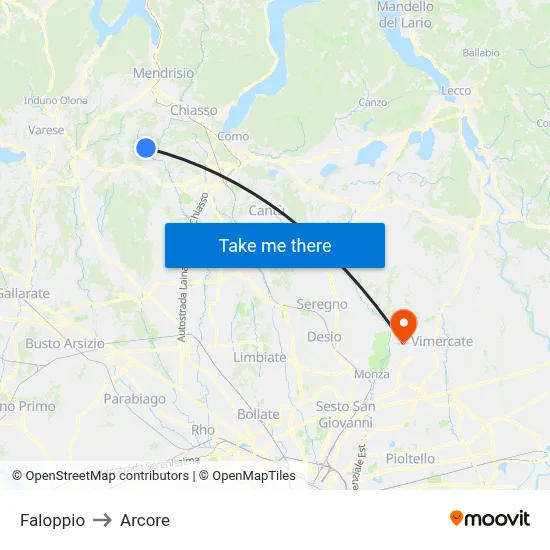 Faloppio to Arcore map