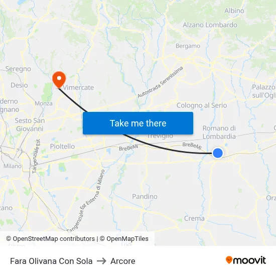 Fara Olivana Con Sola to Arcore map