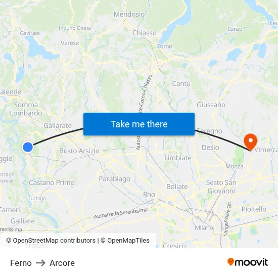 Ferno to Arcore map