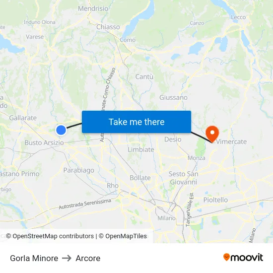 Gorla Minore to Arcore map