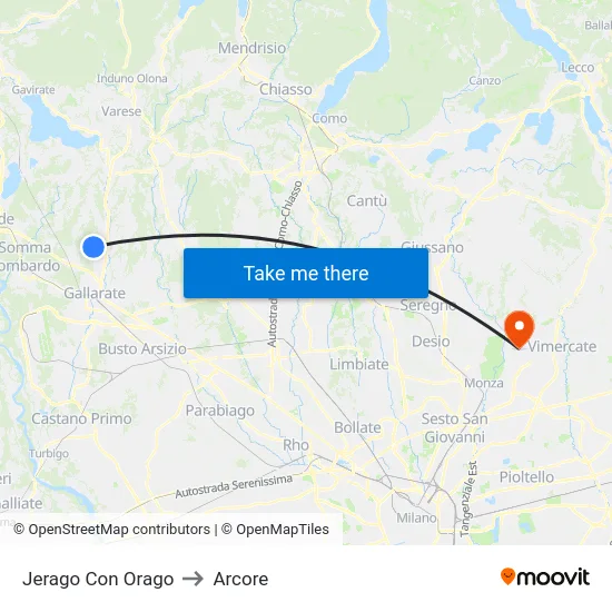 Jerago con Orago to Arcore map