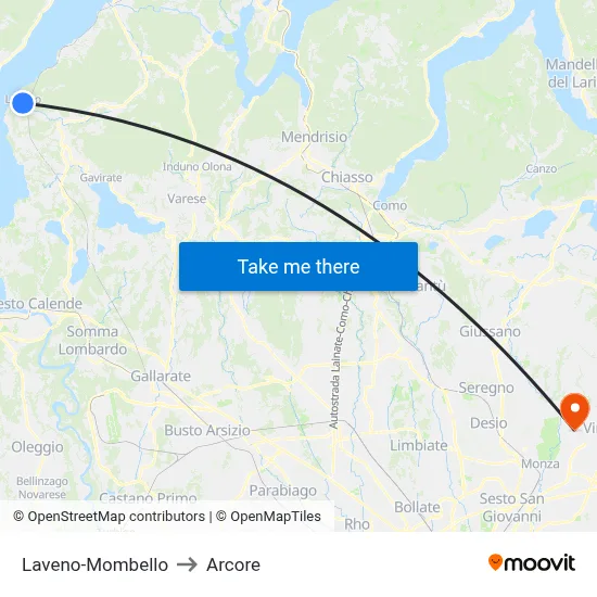 Laveno-Mombello to Arcore map
