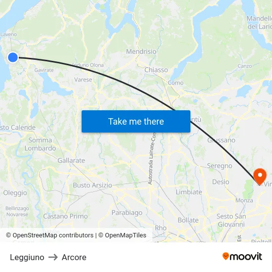 Leggiuno to Arcore map