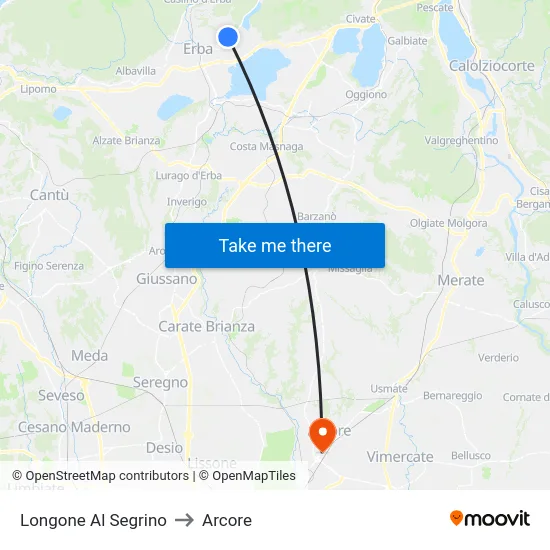 Longone Al Segrino to Arcore map