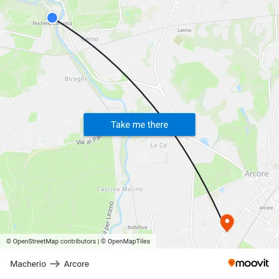 Macherio to Arcore map