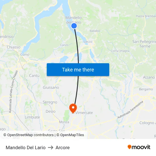 Mandello Del Lario to Arcore map