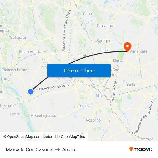 Marcallo con Casone to Arcore map