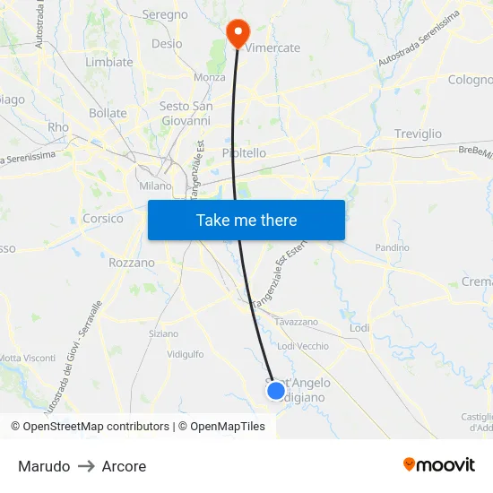 Marudo to Arcore map