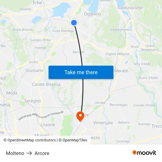 Molteno to Arcore map
