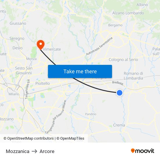 Mozzanica to Arcore map