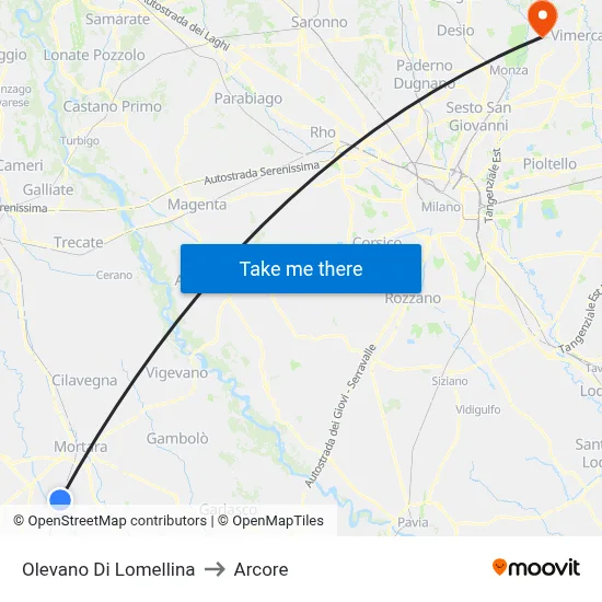 Olevano Di Lomellina to Arcore map