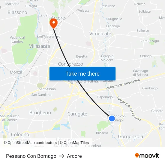 Pessano Con Bornago to Arcore map