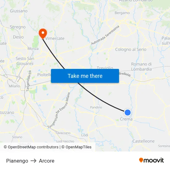 Pianengo to Arcore map