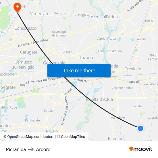 Pieranica to Arcore map