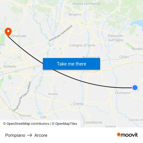Pompiano to Arcore map