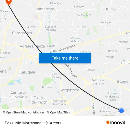 Pozzuolo Martesana to Arcore map