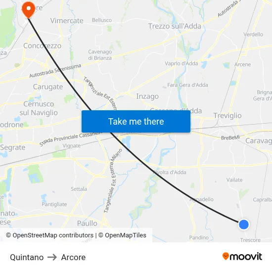 Quintano to Arcore map