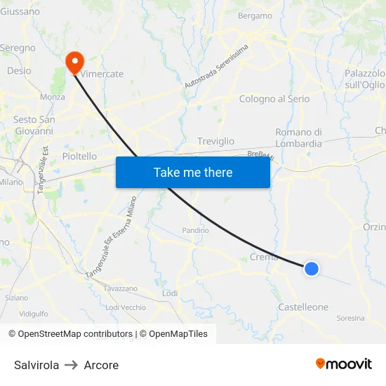 Salvirola to Arcore map