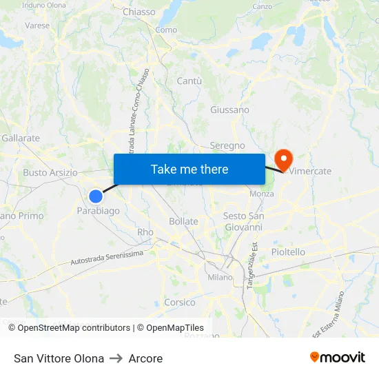 San Vittore Olona to Arcore map