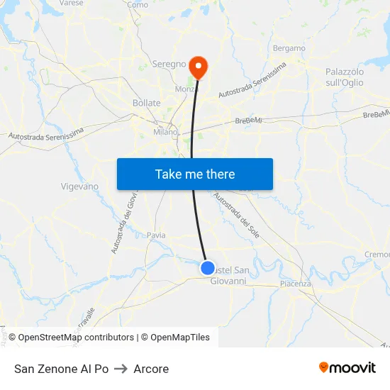 San Zenone al Po to Arcore map
