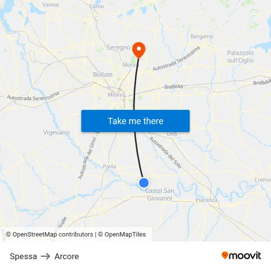 Spessa to Arcore map