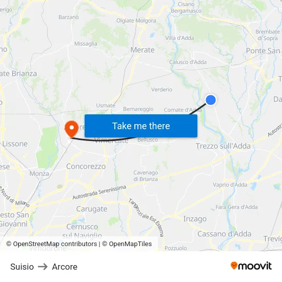 Suisio to Arcore map