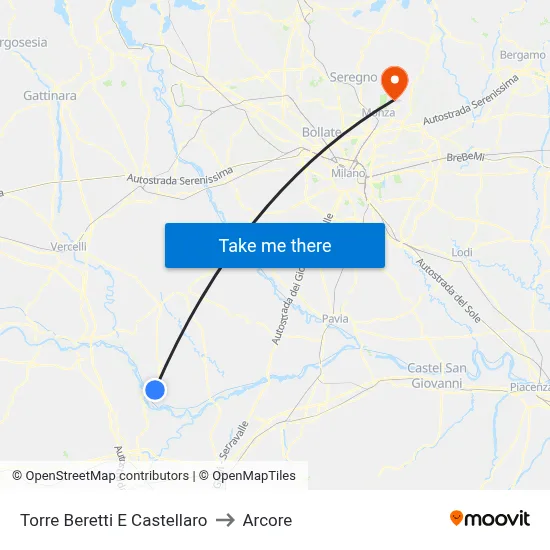 Torre Beretti e Castellaro to Arcore map