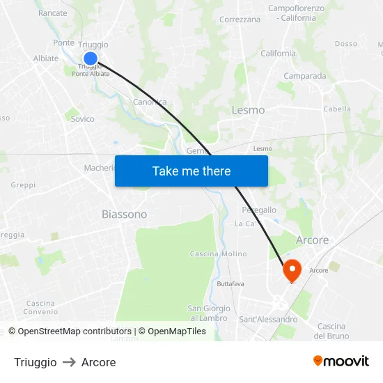 Triuggio to Arcore map