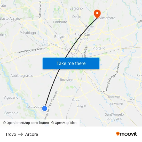Trovo to Arcore map