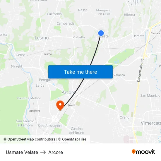 Usmate Velate to Arcore map