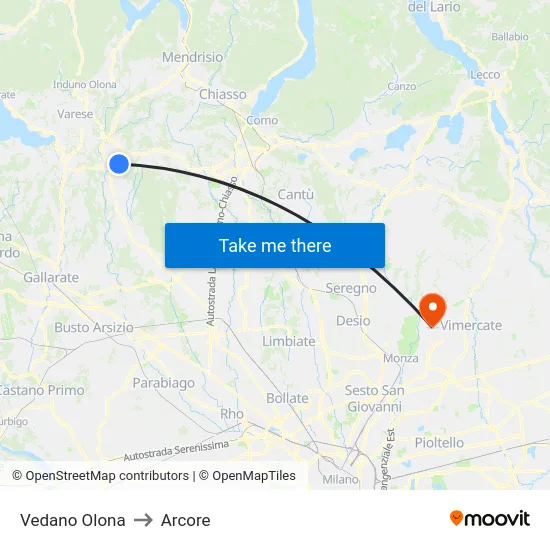 Vedano Olona to Arcore map