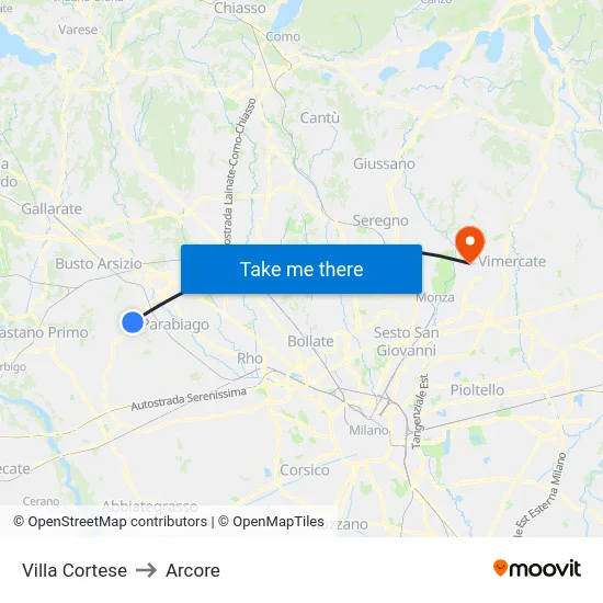 Villa Cortese to Arcore map