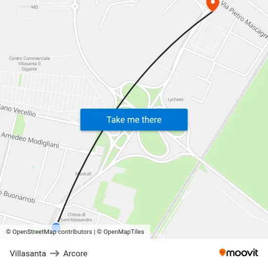 Villasanta to Arcore map