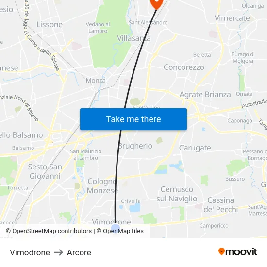 Vimodrone to Arcore map